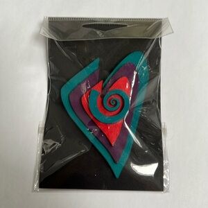 Heart Shaped Abstract Wood Pin brooch turquoise purple red NWT 3 for $20